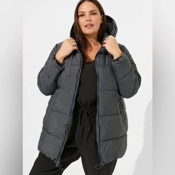 torrid Jackets & Blazers - TORRID Longline Hooded Puffer NWT in space dye gray 14/16W